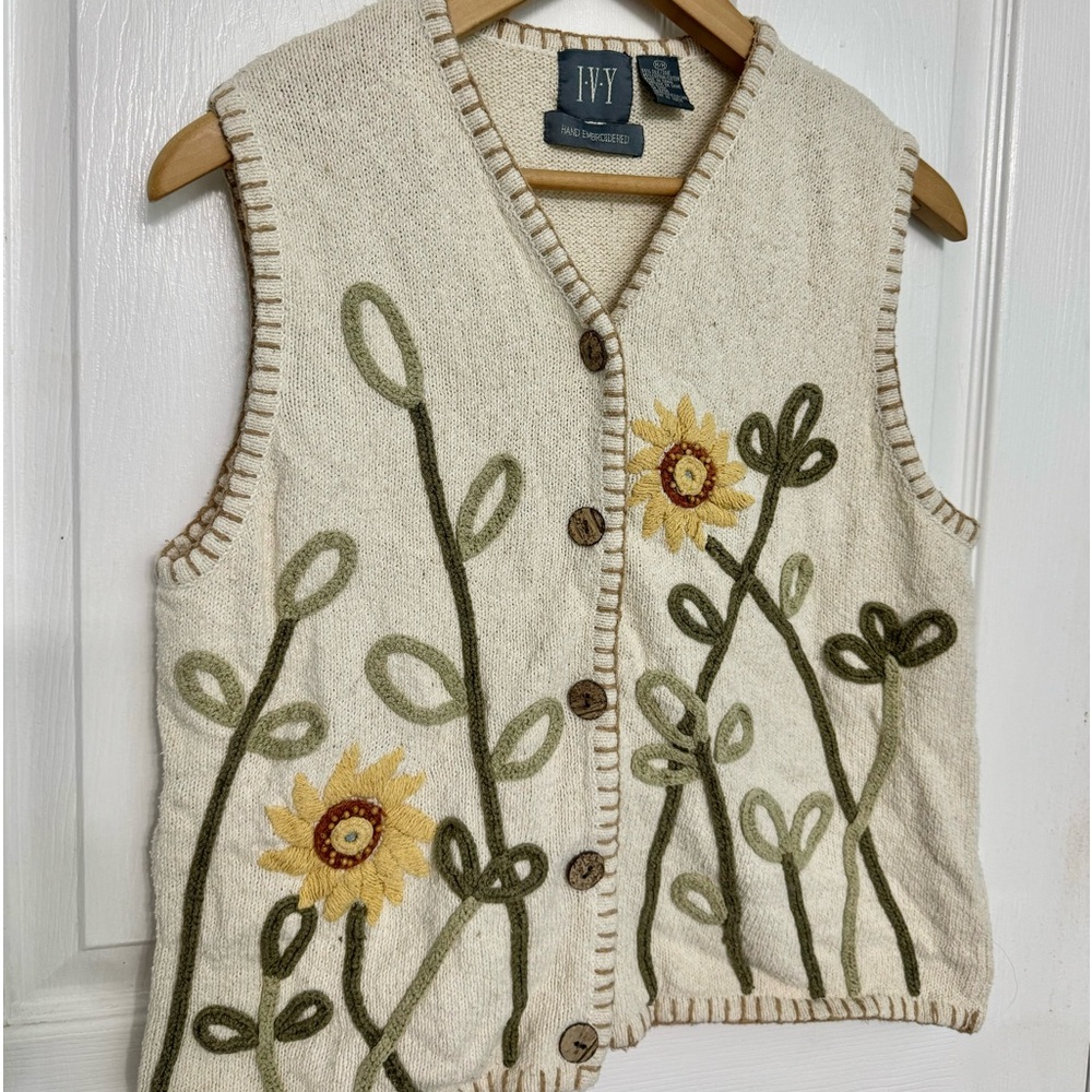 Hand Embroidered Knit Floral Vest